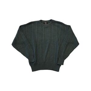 Vintage TSR Cable Knit Sweater Mens M Green USA Made Acrylic Silk Blend